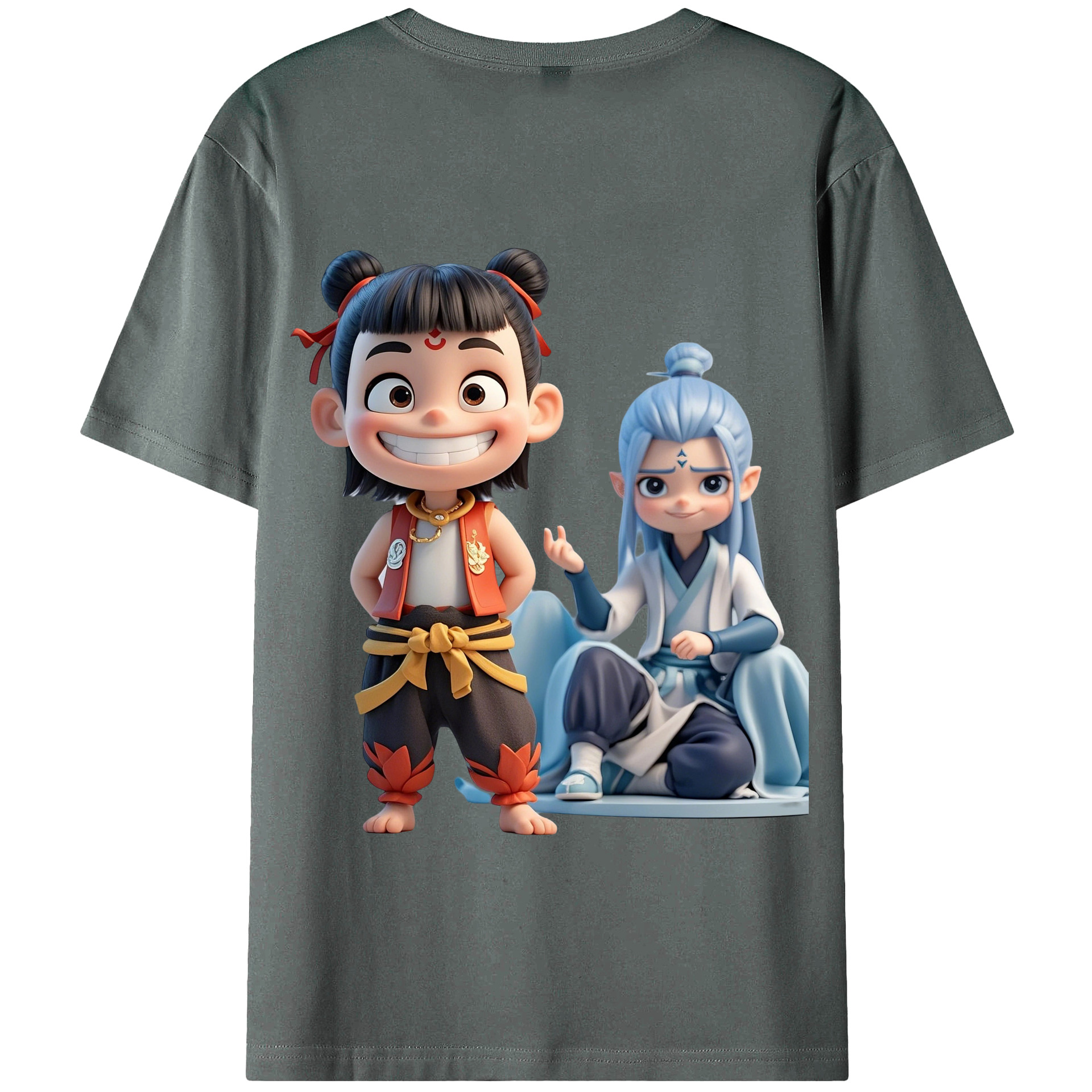 （画像用） Ne Zha 2 ナタ 魔童の大暴れ 綿100％半袖Tシャツ（背面プリント）